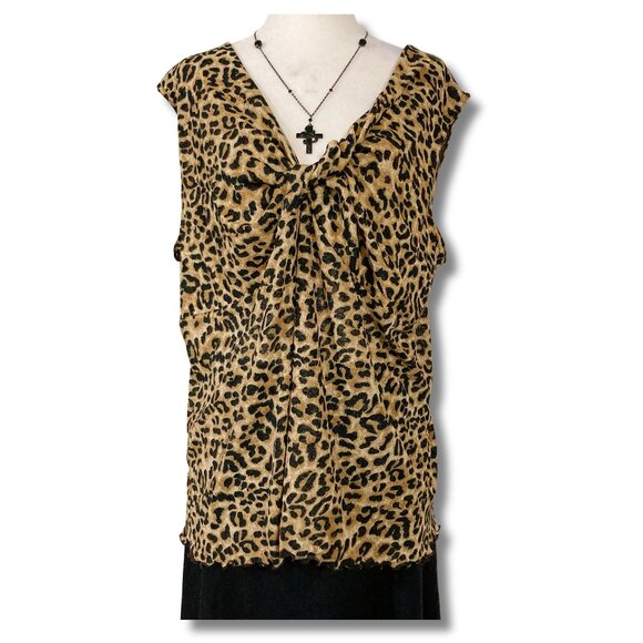 PREMIERE COLLECTION Plus-size leopard print v-neck sleeveless shirt XL 1X 2X top - Picture 1 of 12